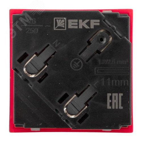 Розетка 45х45 с зазем. 45 градусов, быстрозажимные клеммы, красная EKF - фото 4