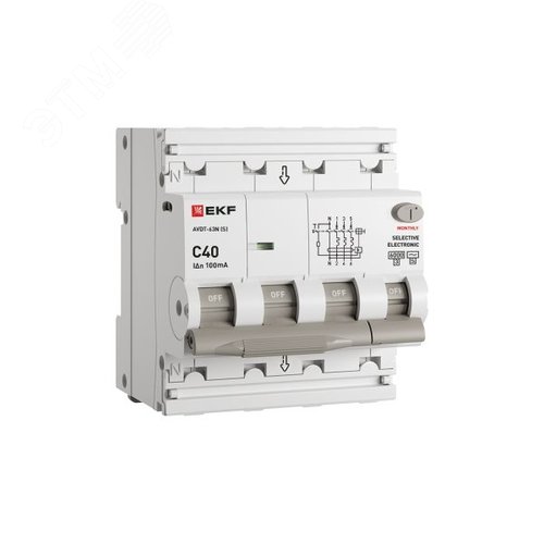 Изображение товара Выключатель автоматический дифференциального тока 3P+N 40А 100мА AC эл АВДТ-63N D63N46ES40C100 PROXIMA EKF (шт)