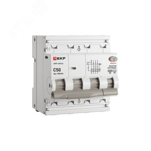 Изображение товара Выключатель автоматический дифференциального тока 3P+N 50А 100мА AC эл АВДТ-63N D63N46ES50C100 PROXIMA EKF (шт)