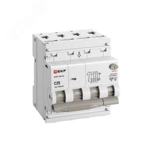 Выключатель автоматический дифференциального тока 3P+N 25А 100мА AC эл АВДТ-63N D63N46ES25C100 PROXIMA EKF - фото 2