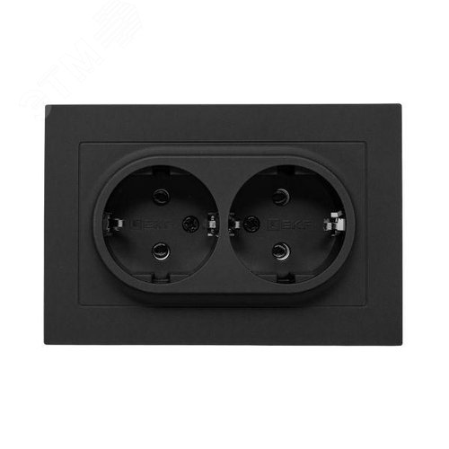 Эпика Механизм розетки двойной 16А с заземлением без шторок с рамкой черный EKF - фото 2