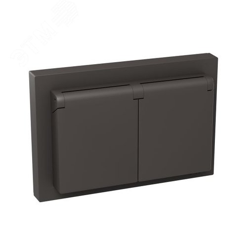 Механизм розетки двойной  16А  IP44  с заземлением  со шторками  с рамкой  с крышками  мокко Эпика EKF - фото 2