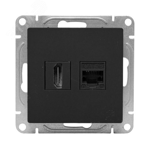 Механизм розетки HDMI+RJ45 cat5 чёрный Эпика EKF - фото 2