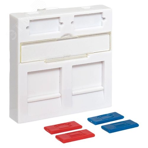 Вставка розеточная TERACOM PRO 45x45мм формат Mosaic на 2 модуля Keystone со шторками и маркерами белая - фото 2