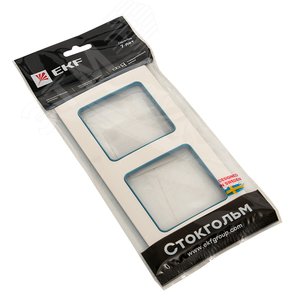 Стокгольм Рамка 2-местная белая с линией цвета синий - фото 2