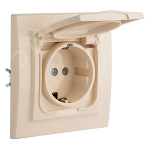 Розетка Минск 1-местная СП с заземлением с крышкой 16А бежевая с защитными шторками IP44 - фото 3