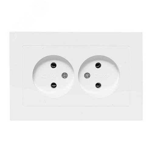 Эпика Механизм розетки двойной 16А без заземления без шторок с рамкой белый EKF - фото 2