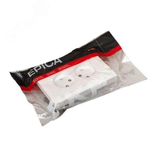 Эпика Механизм розетки двойной 16А без заземления со шторками с рамкой белый EKF - фото 8