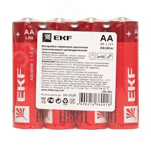 Батарейка алкалиновая типа АА(LR6) шринк 4шт. LR6-SR4 EKF - 3