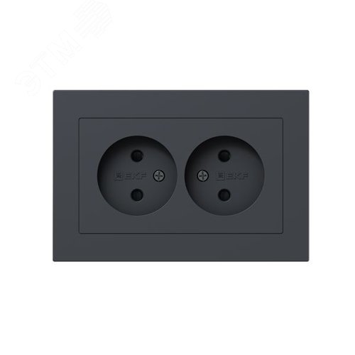 Механизм розетки двойной  16А  без заземления  со шторками  с рамкой  графит Эпика EKF - фото 1