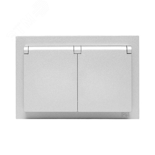 Эпика Механизм розетки двойной 16А IP44 с заземлением со шторками с рамкой с крышками алюминий EKF - фото 3