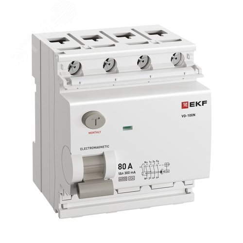 Выключатель дифференциального тока ВД-100N 4P 80А 300мА A эл-мех 6кА PROXIMA - фото 3