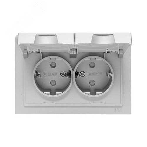Эпика Механизм розетки двойной 16А IP44 с заземлением со шторками с рамкой с крышками алюминий EKF - фото 4