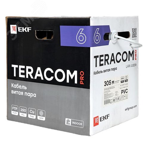 Витая пара TERACOM PRO 6 F/UTP 4 пары solid 23AWG PVC серый 305м - фото 4