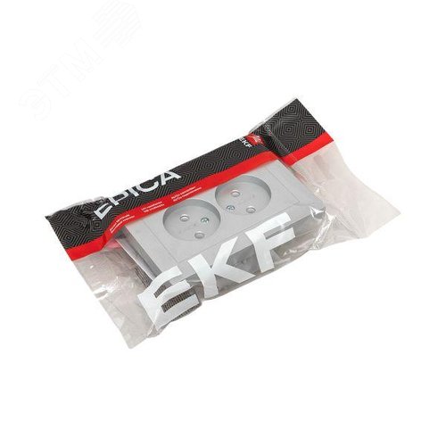 Эпика Механизм розетки двойной 16А без заземления без шторок с рамкой алюминий EKF - фото 8