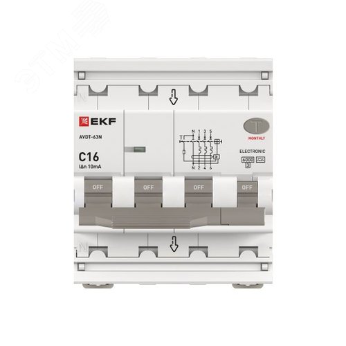 Выключатель автоматический дифференциального тока 3P+N 10мА AC эл АВДТ-63N D63N46EA16C10 PROXIMA EKF - фото 4