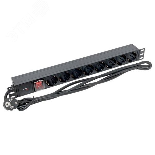 Блок розеток PDU TERACOM PRO 19'' 1U 16А/250В 8 розеток Schuko с выключателем шнур питания длиной 2 метра сечение 3x1.5 мм2 вилка Schuko корпус алюминий черный - фото 4