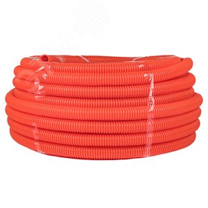 Изображение товара Труба ПНД гибкая гофр. д.32мм, тяжёлая с протяжкой, 25м, цвет оранжевый (м)