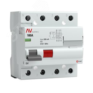 Устройство защитного отключения DV 4P 100А/300мА (AC) AVERES