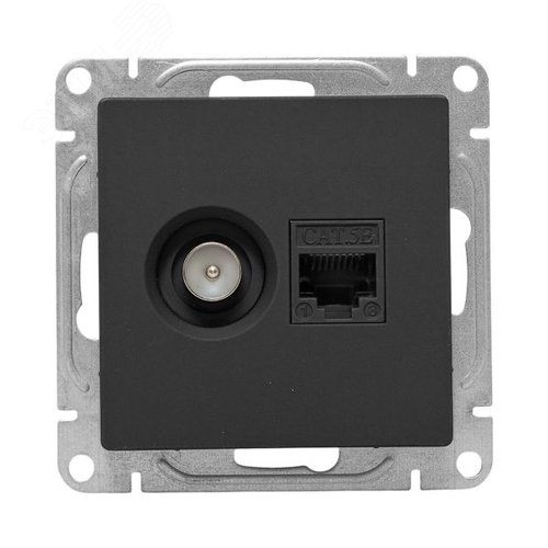 Механизм розетки TV+RJ45 (cat5), чёрный Эпика EKF - фото 2