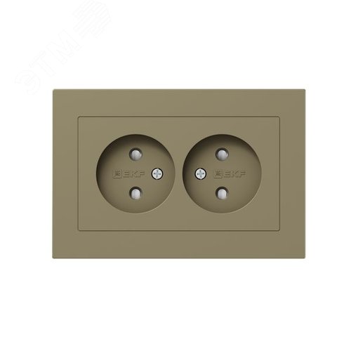 Механизм розетки двойной  16А  без заземления  со шторками  с рамкой  шампань Эпика EKF - фото 1