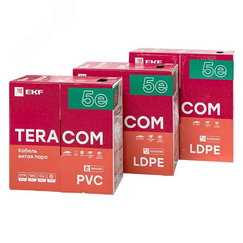 Витая пара TERACOM 5E U/UTP 4 пары solid PVC серый 305м - фото 7