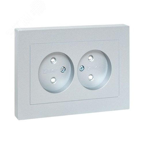 Эпика Механизм розетки двойной 16А без заземления со шторками с рамкой алюминий EKF - фото 1
