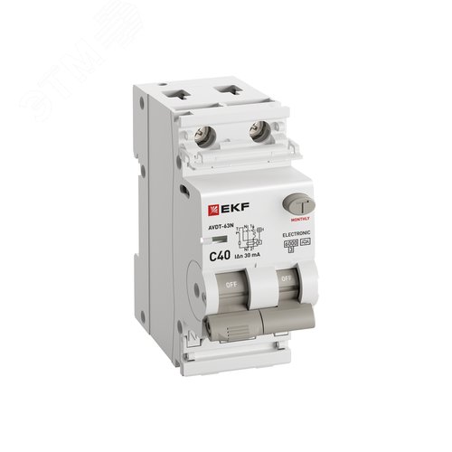 Выключатель автоматический дифференциального тока 1P+N 40А (C) 30мА A эл АВДТ-63N D63N26EA40C30 PROXIMA EKF - фото 2