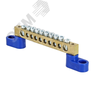 Изображение товара Шина 0 N (6х9мм) 10 отверстий латунь 2 синих угловых изолятора PROxima (шт)