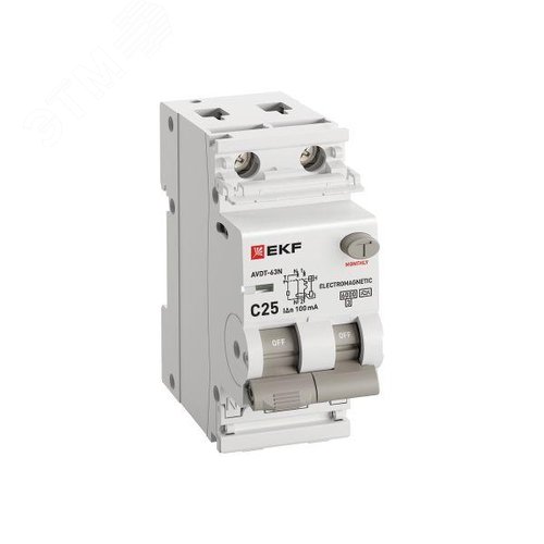 Выключатель автоматический дифференциального тока 1P+N 25А 100мА AC эл-мех АВДТ-63N D63N26MA25C100 PROXIMA EKF - фото 3
