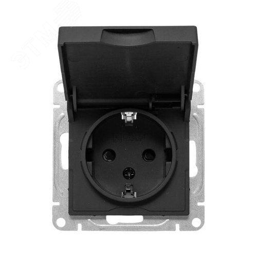 Эпика Механизм розетки 16А IP44 с заземлением со шторками c крышкой черный EKF - фото 4