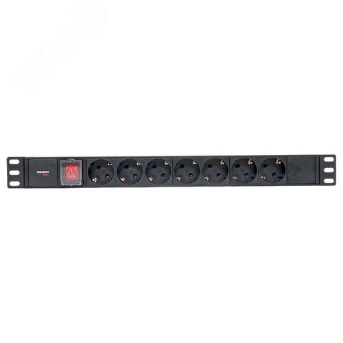 Блок розеток PDU TERACOM PRO 19' 1U 10А/250В 7 роз. Schuko с выключателем без шнура питания вх. разъем C14 корпус алюминий черный - фото 2