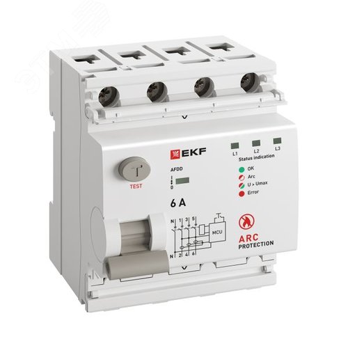 Устройство защиты от дугового пробоя (УЗДП) 3P+N 6А PROXIMA EKF - фото 4