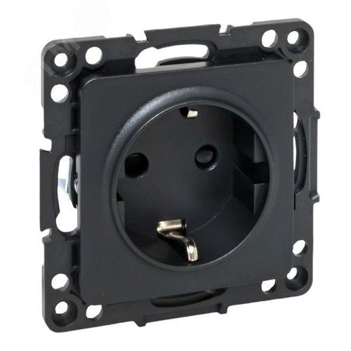 Стокгольм Механизм Розетки 1-местной с/з 16А черный с защ. штор. - фото 1