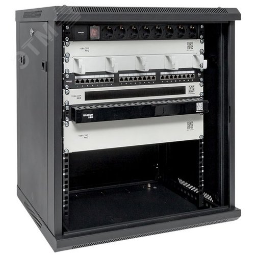 Шкаф настенный 19' TERACOM PRO 12U 600х450 мм дверь стеклянная с замком-ручкой чёрный - фото 16