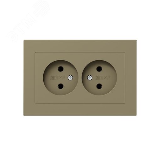 Механизм розетки двойной  16А  без заземления  без шторок  с рамкой  шампань Эпика EKF - фото 1