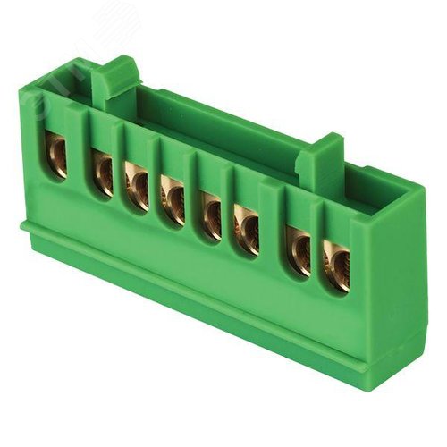 Изображение товара Шина 0 PE (6х9мм) 8 отверстий латунь зеленый изолированный корпус на DIN-рейку розничный стикер PROxima (шт)