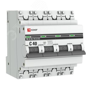 Выключатель автоматический четырехполюсный 40А С ВА47-63 4.5кА PROxima mcb4763-4-40C-pro EKF