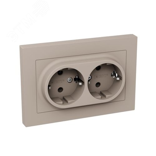 Механизм розетки двойной  16А  с заземлением  без шторок  с рамкой  кремовый Эпика EKF - фото 2