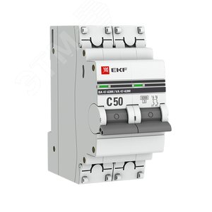 Автоматический выключатель 2P 50А (C) 6кА ВА 47-63M c электромагнитным расцепителем PROxima mcb4763m-6-2-50C-pro EKF