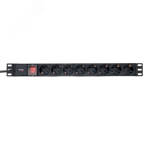 Блок розеток PDU TERACOM PRO 19'' 1U 16А/250В 8 розеток Schuko с выключателем шнур питания длиной 2 метра сечение 3x1.5 мм2 вилка Schuko корпус пластик черный - фото 2