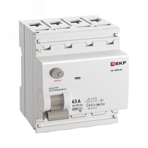 Выключатель дифференциального тока (ВД) четырехполюсный 4P 63А 300mA (AC) эл-мех ВД-100N E1046MS63300 PROXIMA EKF - фото 2