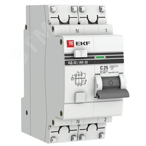 Выключатель автоматический дифференциальный АД-32 2п 25А 100мА С PROxima DA32-25-100-pro EKF