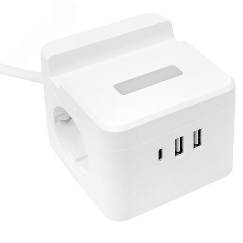 Удлинитель куб 2 гнезда 1USB + 2 Type C с быстрой зарядкой, подставкой под телефон и ночником 1, 3 метра 1 мм2 - фото 13