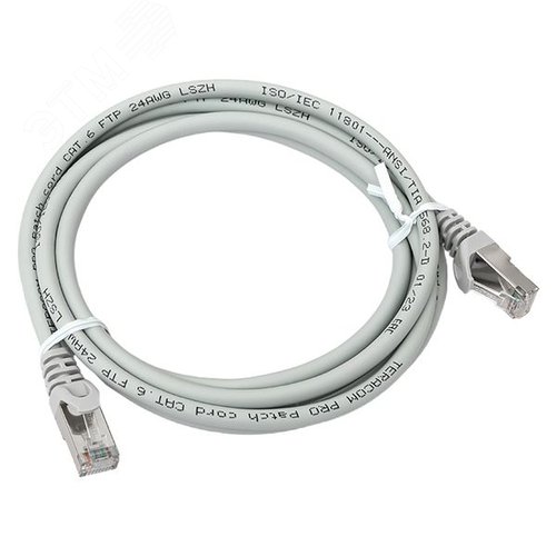 Патч-корд TERACOM PRO Cat.6 экранированный FTP оболочка LSZH серый (2.0м) - фото 1