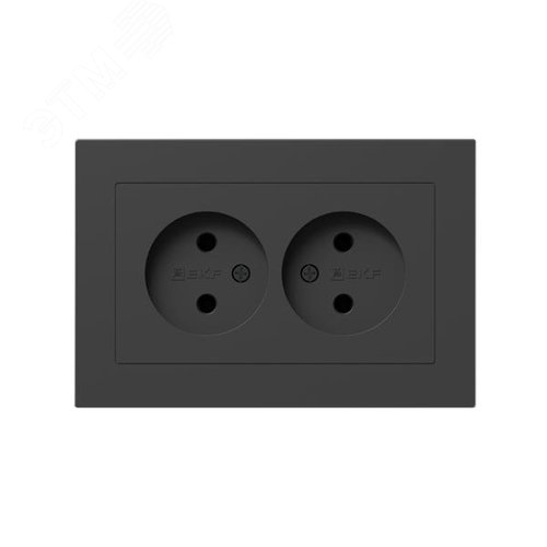 Эпика Механизм розетки двойной 16А без заземления без шторок с рамкой черный EKF - фото 1