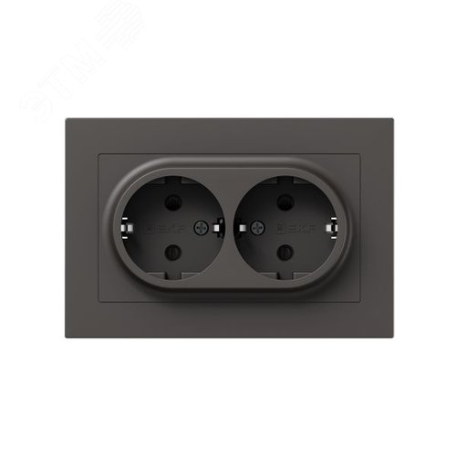 Механизм розетки двойной  16А  с заземлением  со шторками  с рамкой  мокко Эпика EKF - фото 1