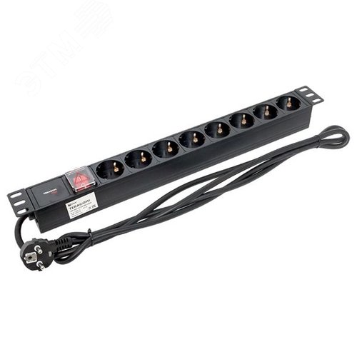 Блок розеток PDU TERACOM PRO 19'' 1U 16А/250В 8 розеток Schuko с выключателем шнур питания длиной 2 метра сечение 3x1.5 мм2 вилка Schuko корпус алюминий черный - фото 3