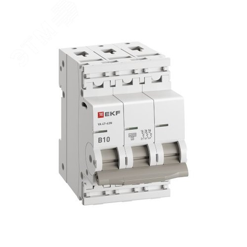 Выключатель автоматический трехполюсный 3P 10А (B) 6kA ВА 47-63N M636310B PROXIMA EKF - фото 2