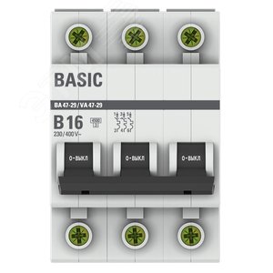 Автоматический выключатель 3P 16А (B) 4,5кА ВА 47-29 Basic mcb4729-3-16-B EKF - 2